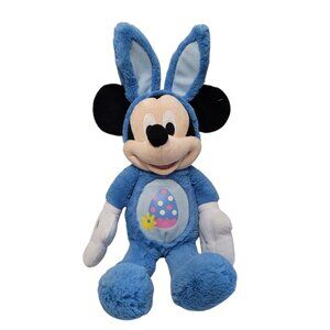 Disney Mickey Mouse Easter Bunny Ears Blue Plush Toy 18" Soft Belly Egg Graphic